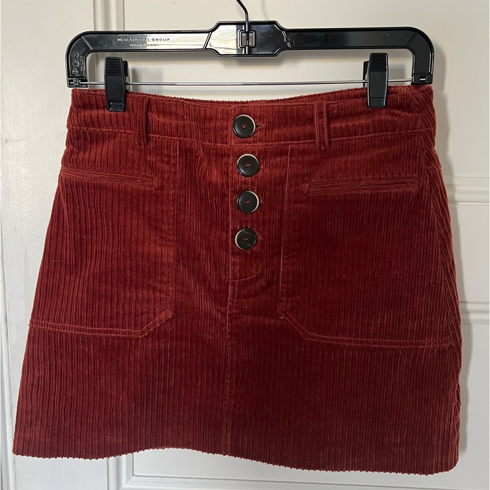 Red corduroy mini skirt from Zara, size S